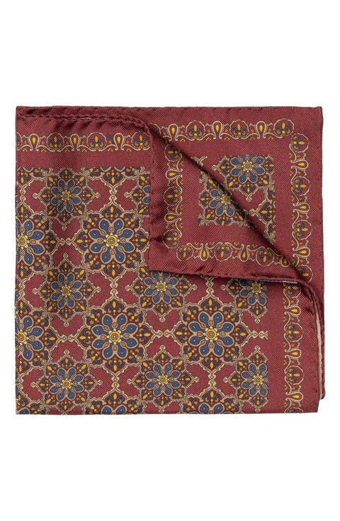 Medallion Print Silk Pocket Square