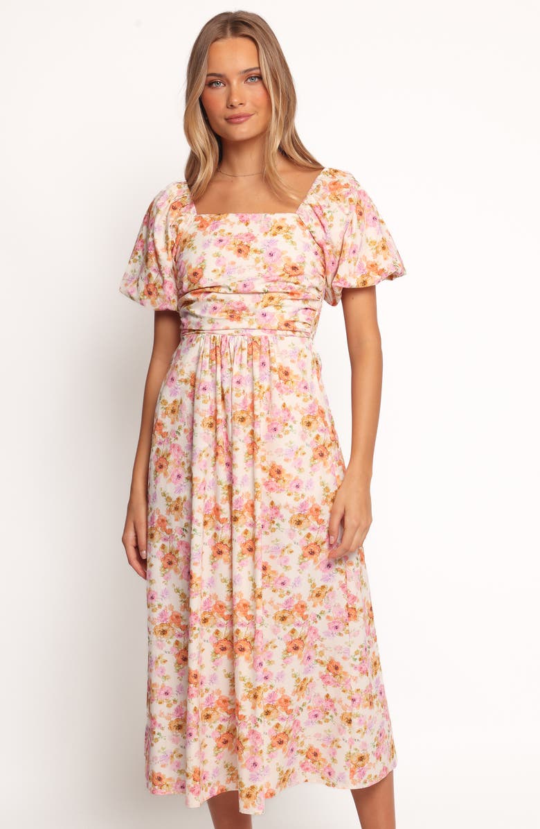 Clo Floral Puff Sleeve Cotton Midi Dress