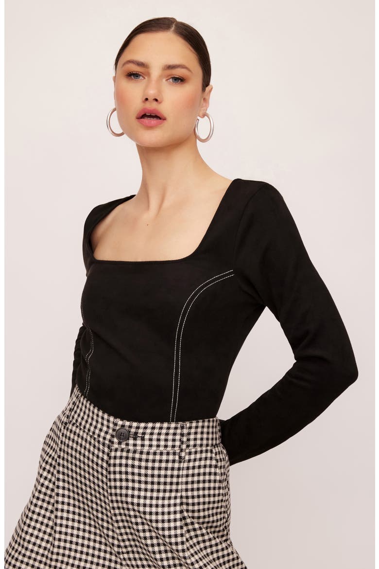 Contrast Stitch Faux Suede Top, Alternate, color, BLACK