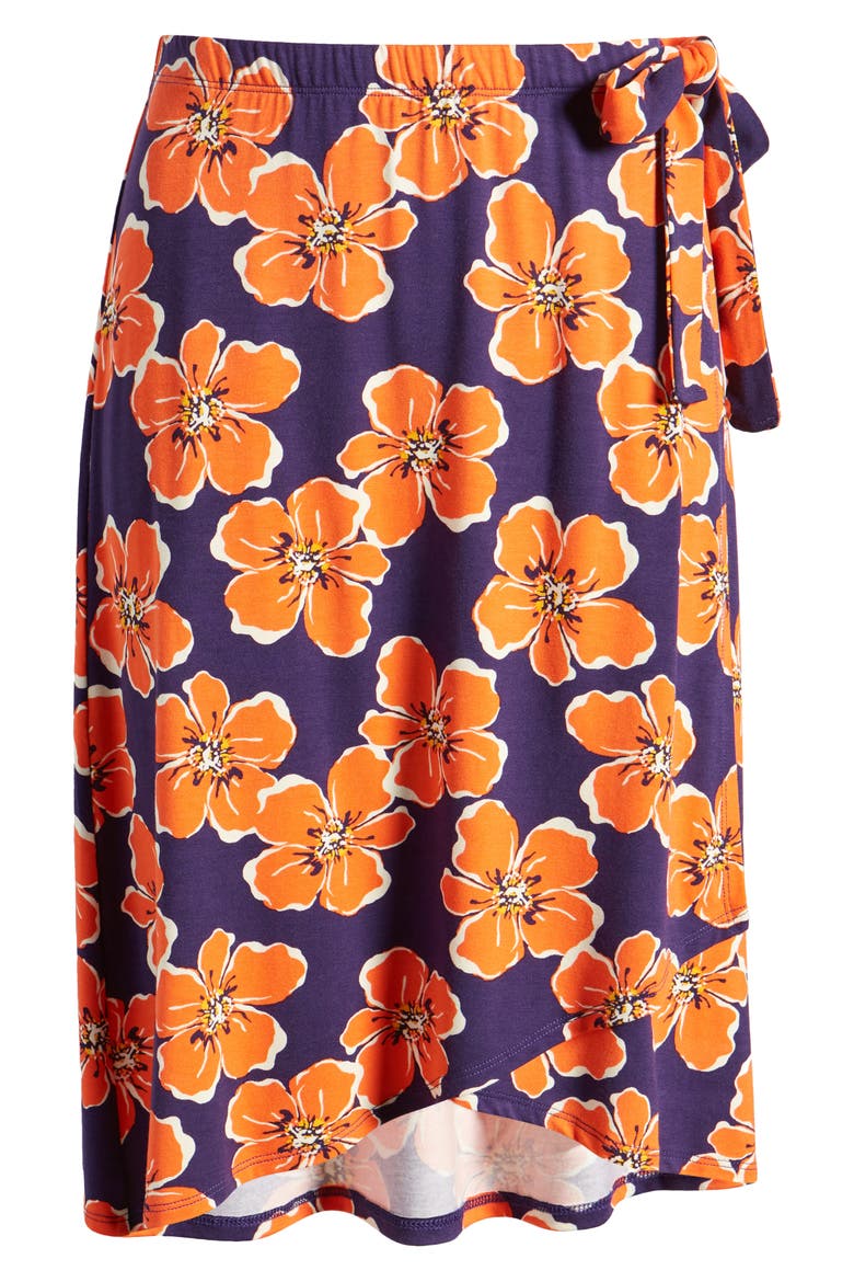 Floral Jersey Faux Wrap Skirt, Alternate, color, NAVY/ CORAL