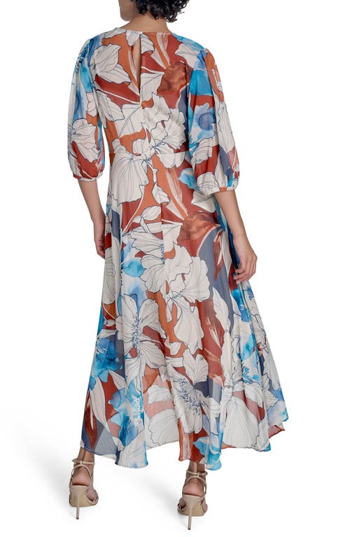 Calvin Klein Floral Faux Wrap Chiffon Maxi Dress