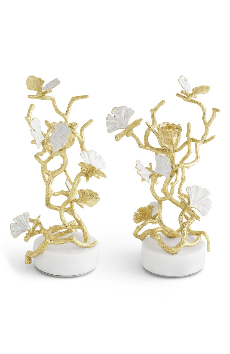 Michael Aram Butterfly Ginkgo Set of 2 Candleholders, Alternate, color, White/ Gold