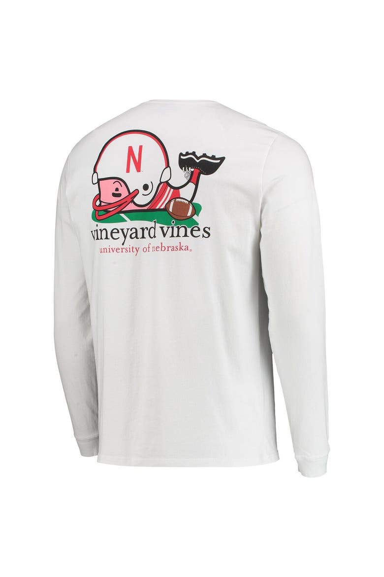 Men's Vineyard Vines White Nebraska Huskers Football Whale Long Sleeve T-Shirt, Alternate, color, White