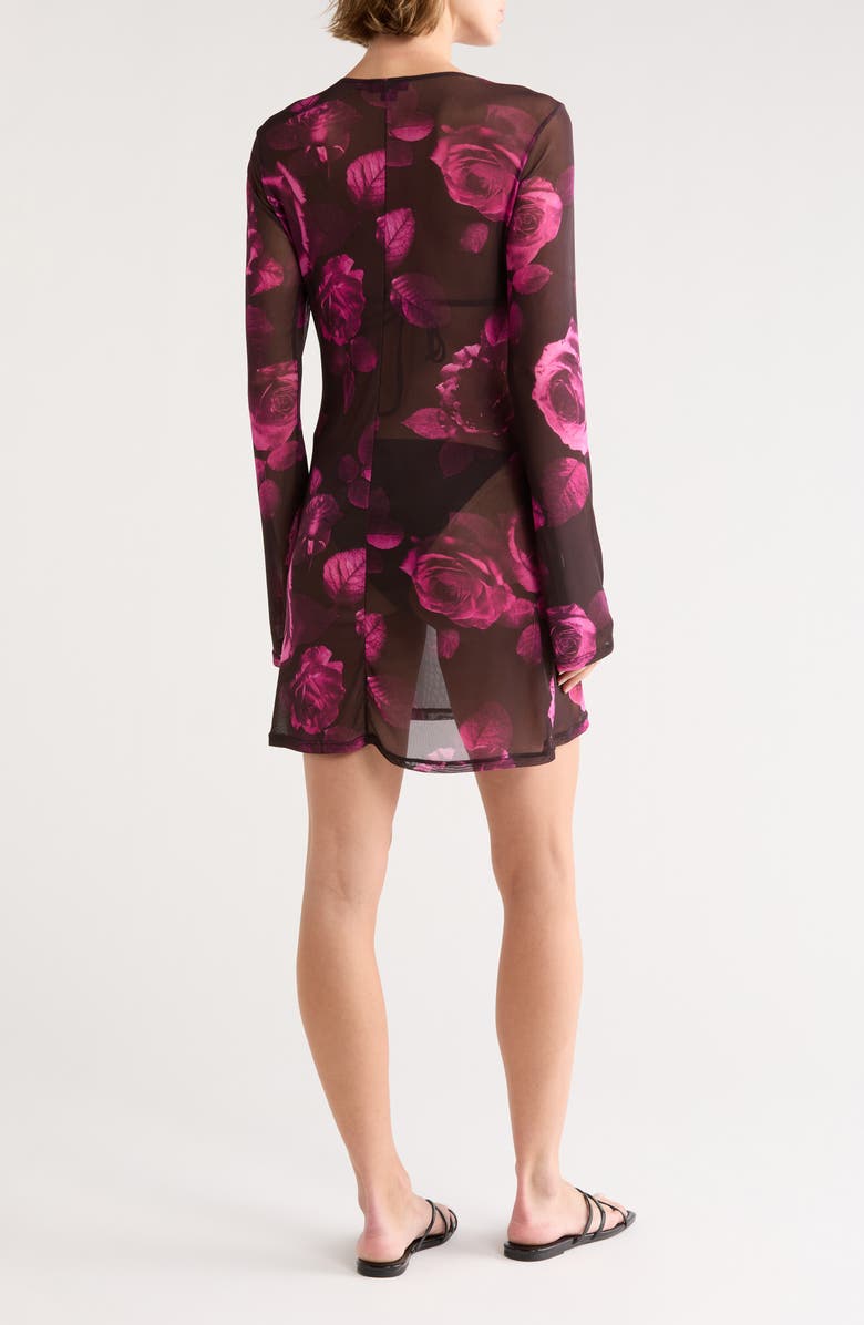 Good American Long Sleeve Mesh Minidress, Alternate, color, Dark Spaced Roses001