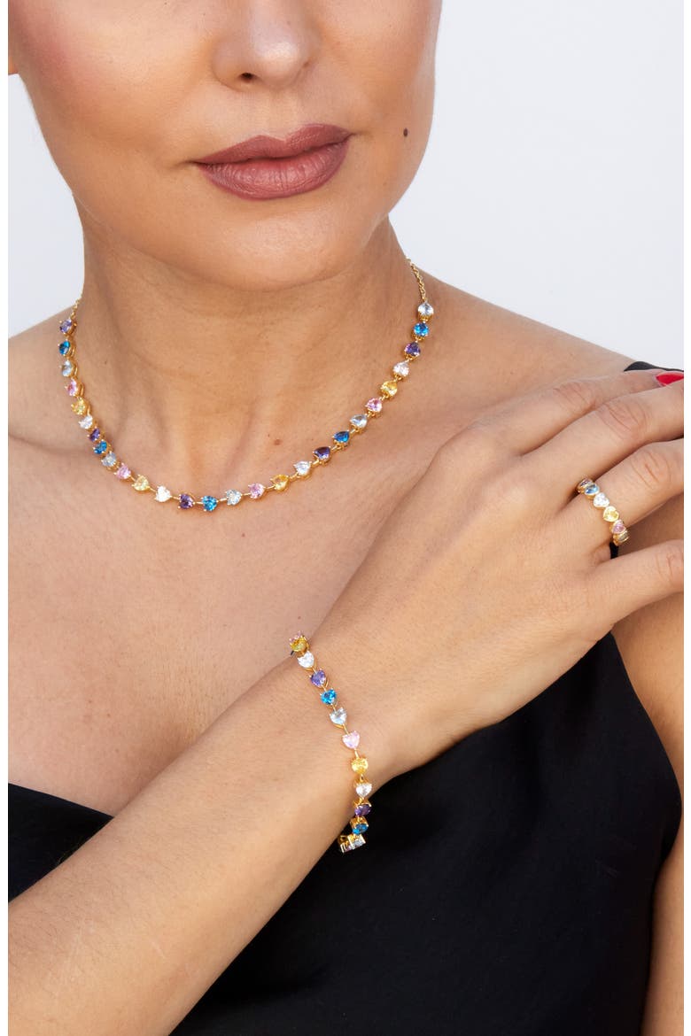 Cubic Zirconia Heart Tennis Necklace, Alternate, color, GOLD