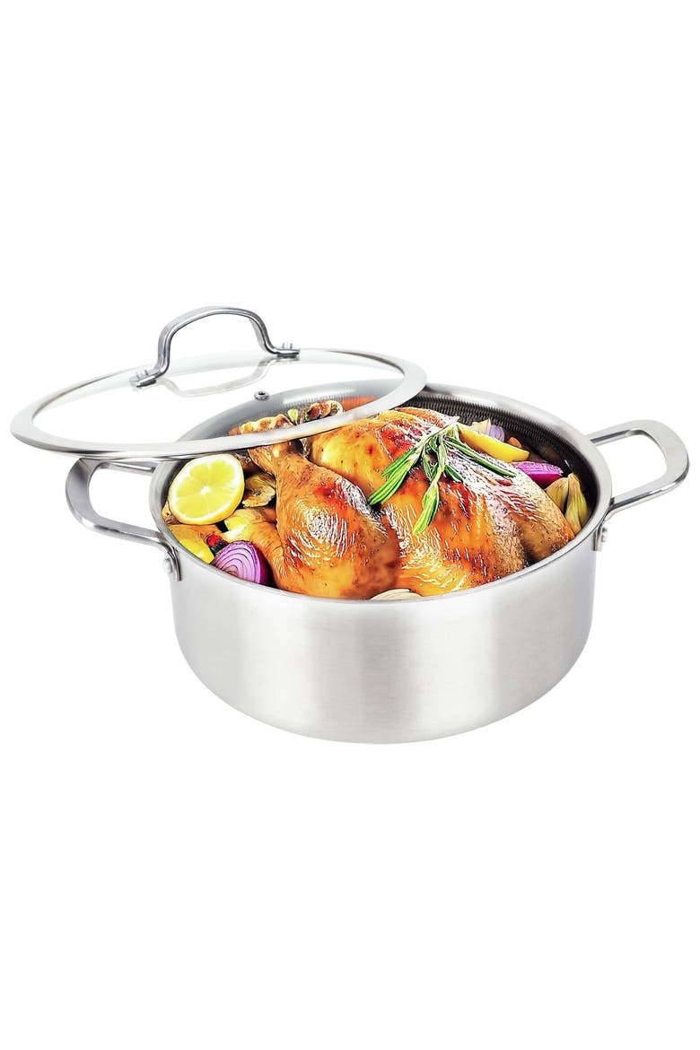 6 Quart NonStick Stainless Steel Dutch Oven w/Glass Lid, Alternate, color, Silver