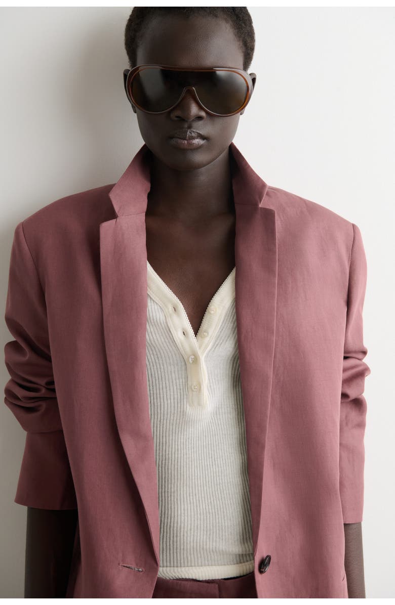 COS Linen-Blend Single-Breasted Blazer, Alternate, color, Brown