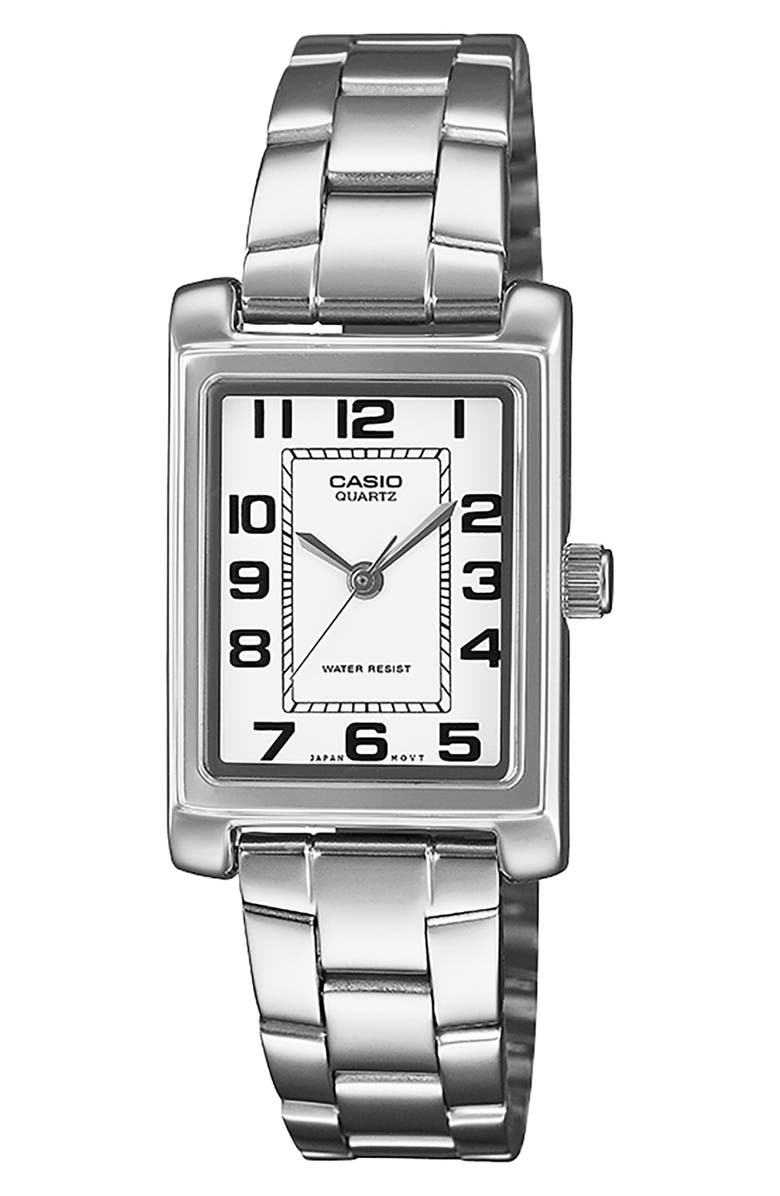 CASIO Tank Bracelet Watch, 21mm x 32mm, Main, color, Silver