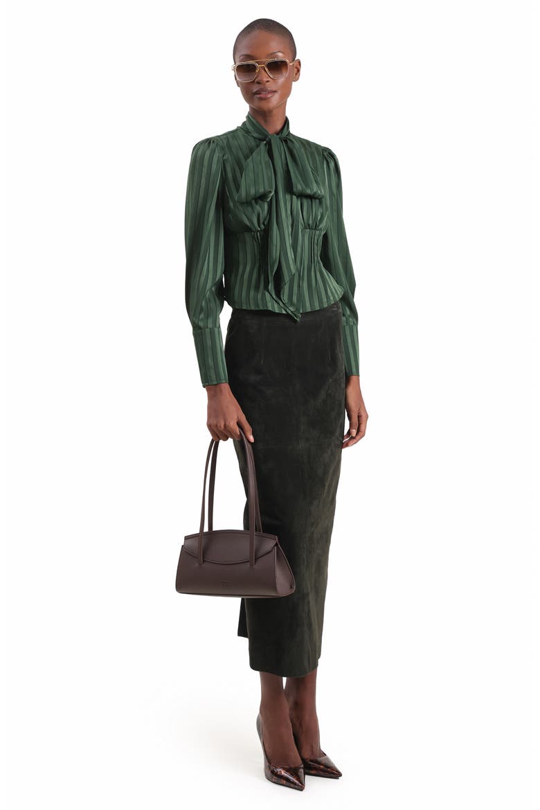 Satin Stripe Burnout Scarf Neck Top, Alternate, color, HUNTER GREEN
