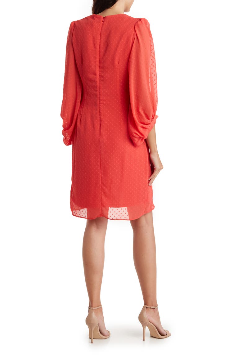 Swiss Dot Balloon Sleeve Faux Wrap Dress, Alternate, color, HOT CORAL