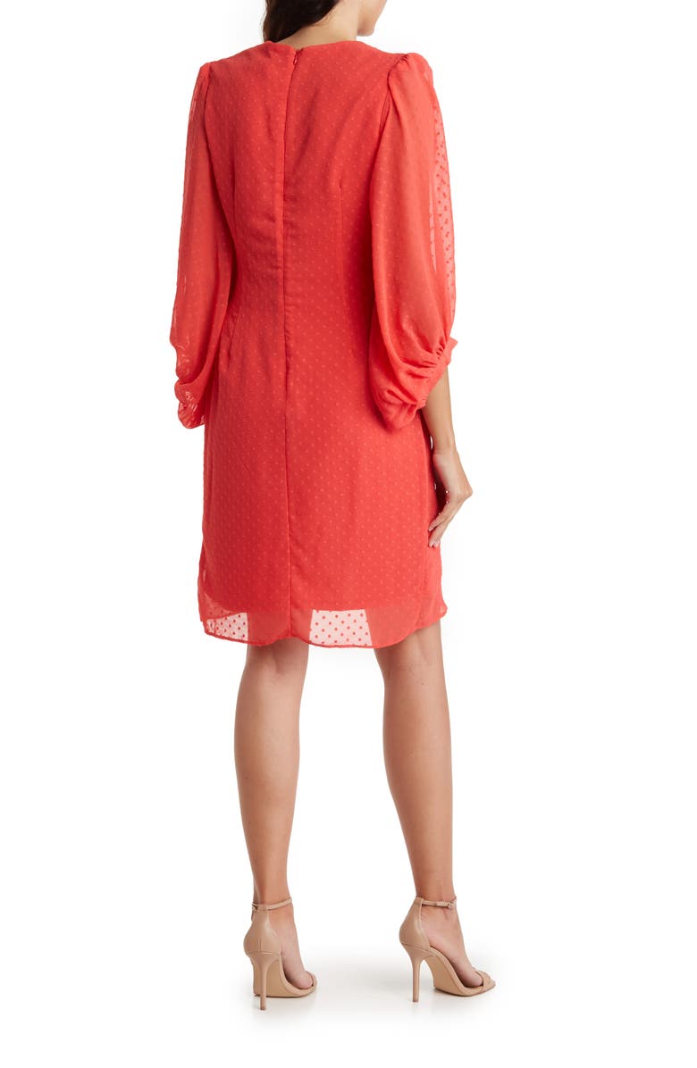 Julia Jordan Swiss Dot Balloon Sleeve Faux Wrap Dress, Alternate, color, Hot Coral