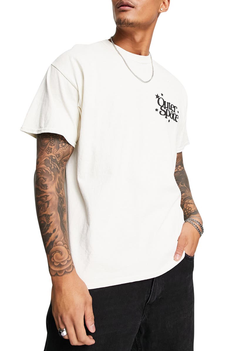 Topman Men's Oversize Outer Space Cotton Graphic Tee, Main, color, Stone