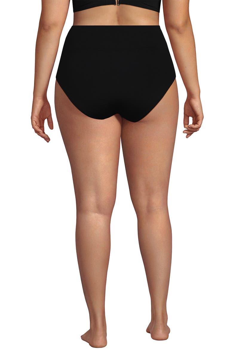 Lands' End Plus Size Pinchless High Waisted Bikini Bottoms, Alternate, color, Black