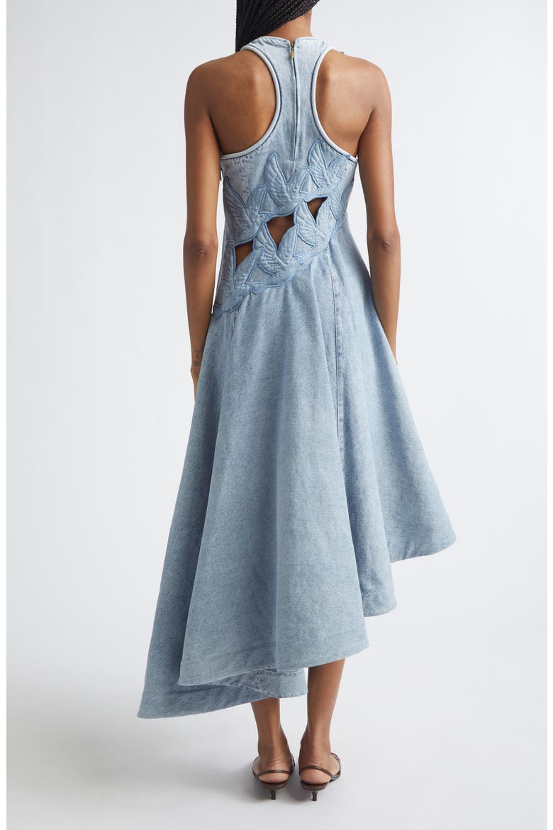 Alchemy Cutout Appliqué Asymmetric Denim Dress, Alternate, color, SEA FOAM
