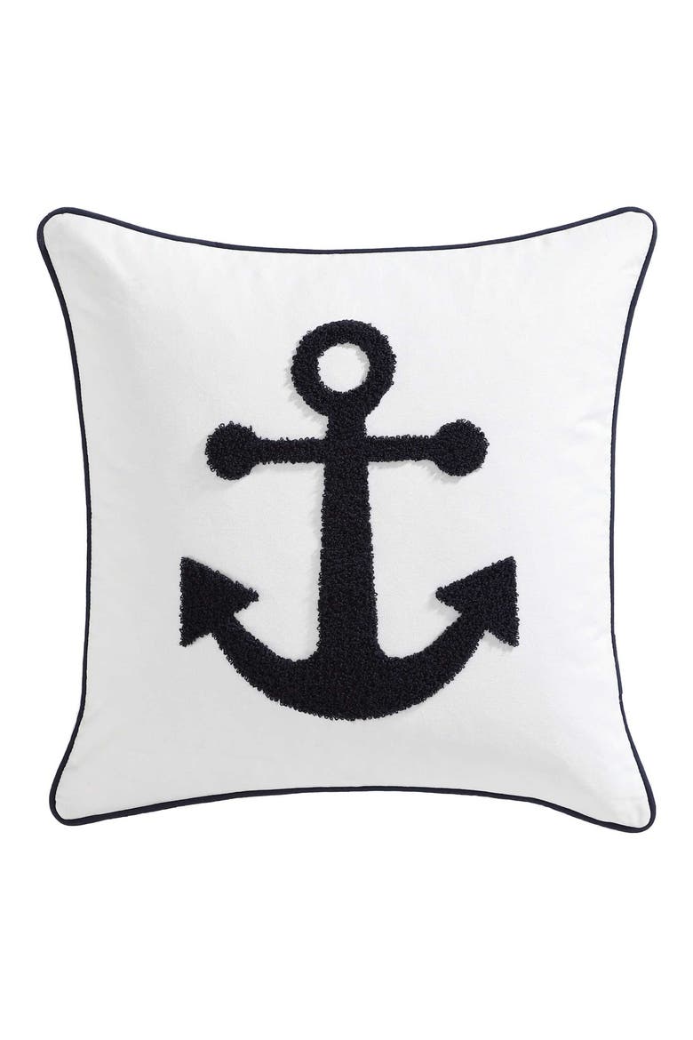 Anchor Loop Cotton Decorative Pillow, Main, color, DARK BLUE/ WHITE