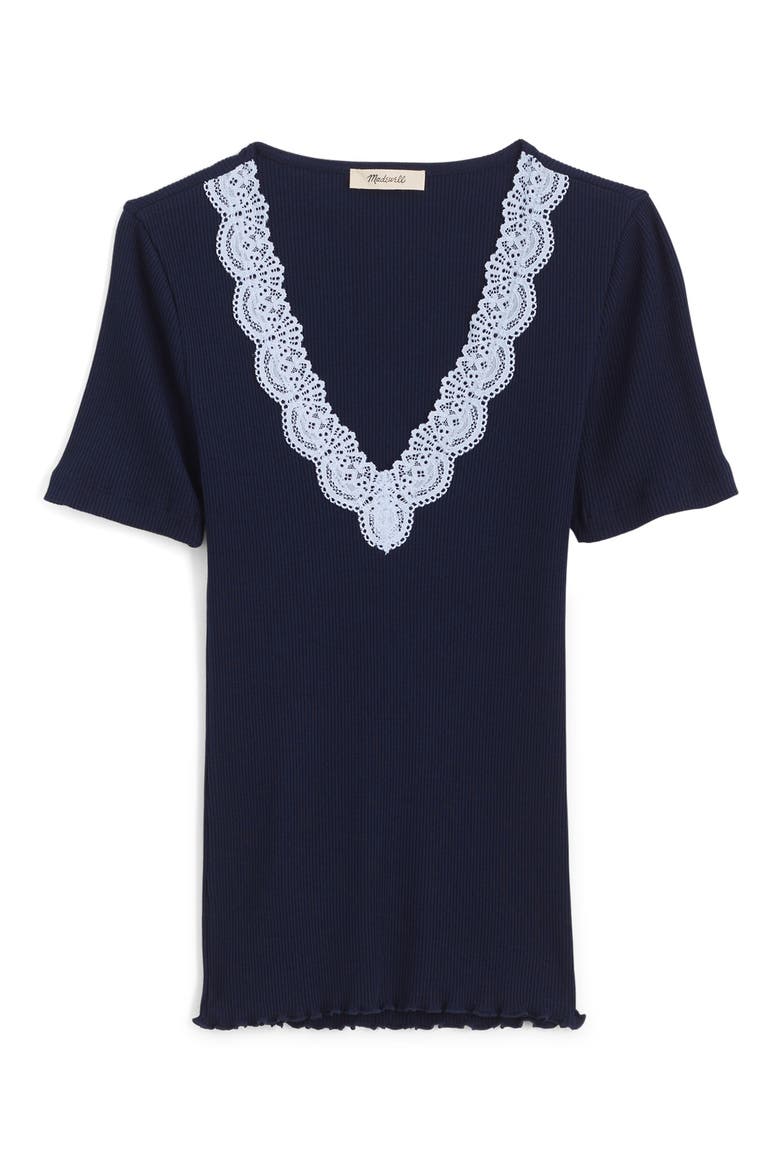 Lace Trim V-Neck Rib Top, Alternate, color, MIDNIGHT NAVY
