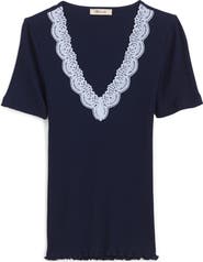 Madewell Lace Trim V-Neck Rib Top