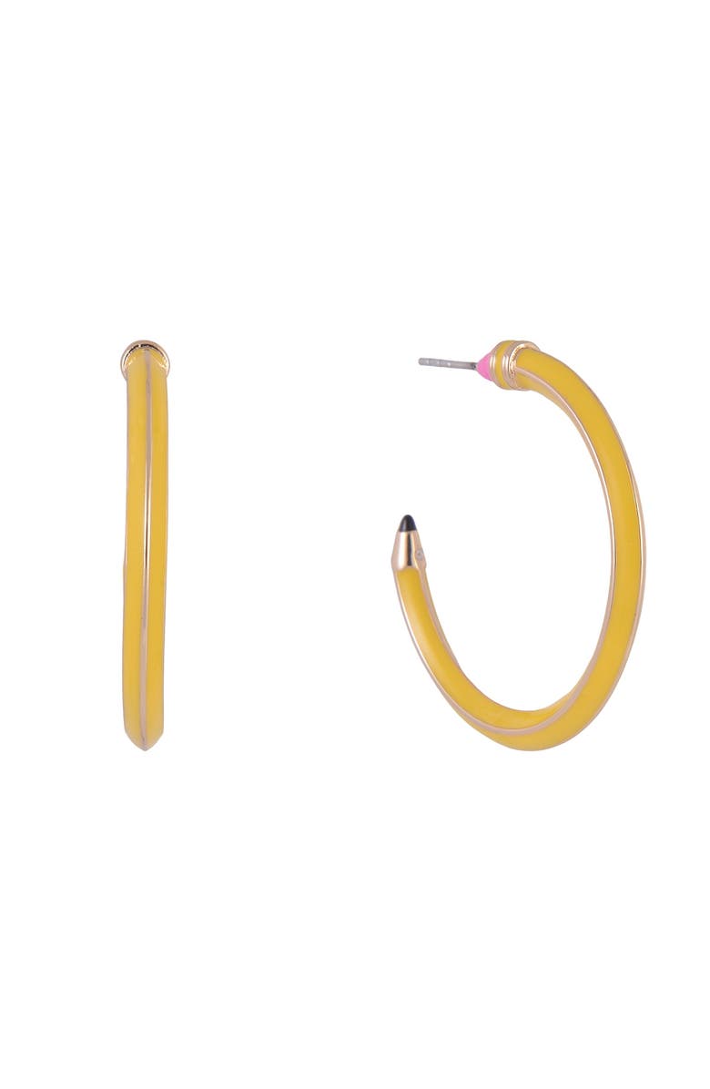 Hallmark Pencil Hoop Earrings, Main, color, Yellow