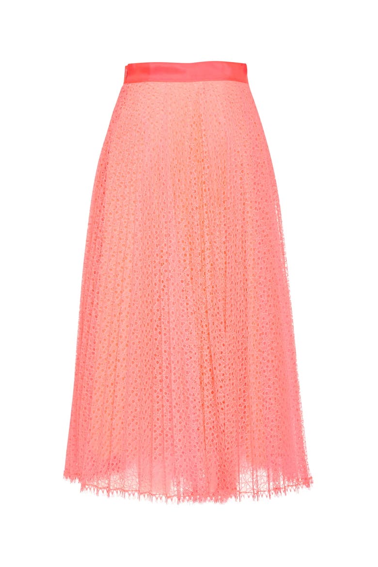 Plissee Neon Tulle Midi Skirt, Alternate, color, Neon Pink