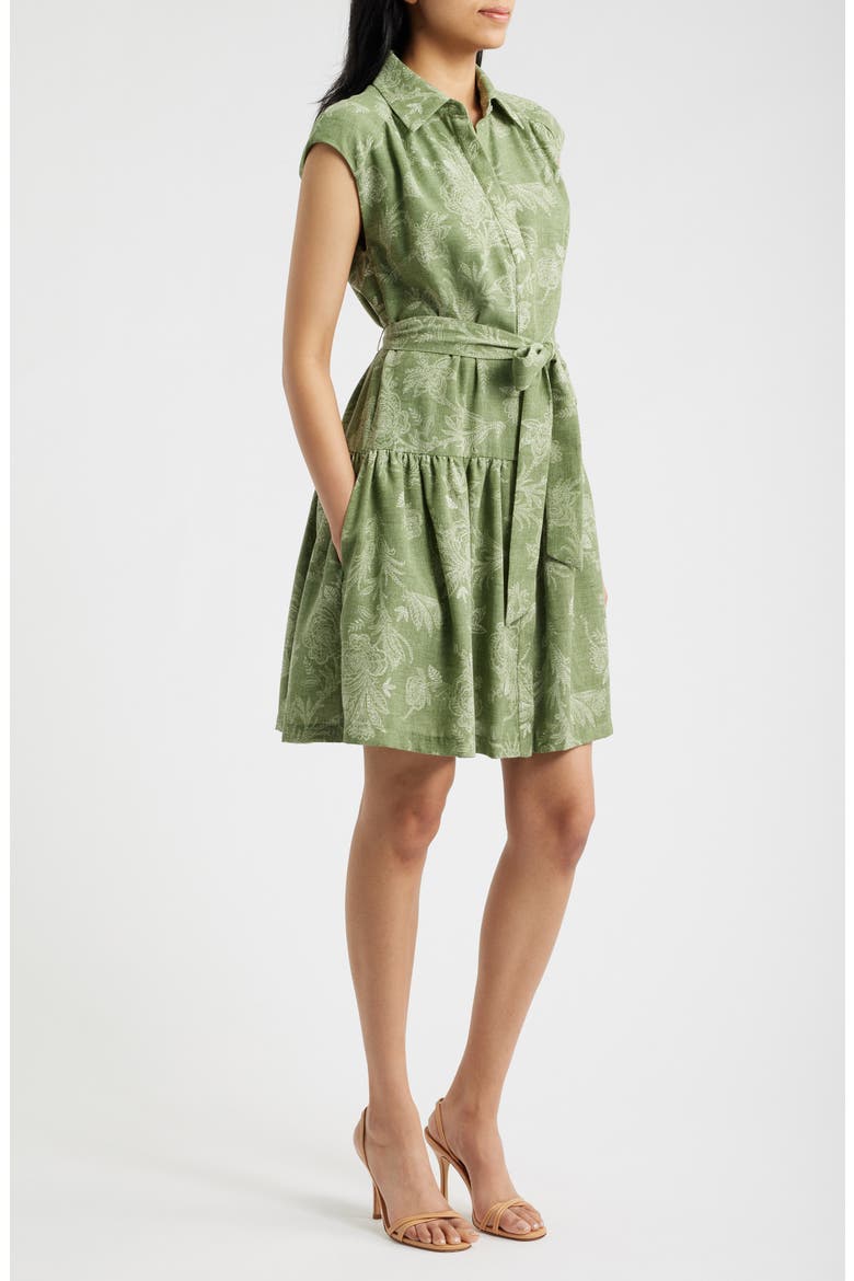 Floral Cap Sleeve Shirt Dress, Alternate, color, GREEN MULTI