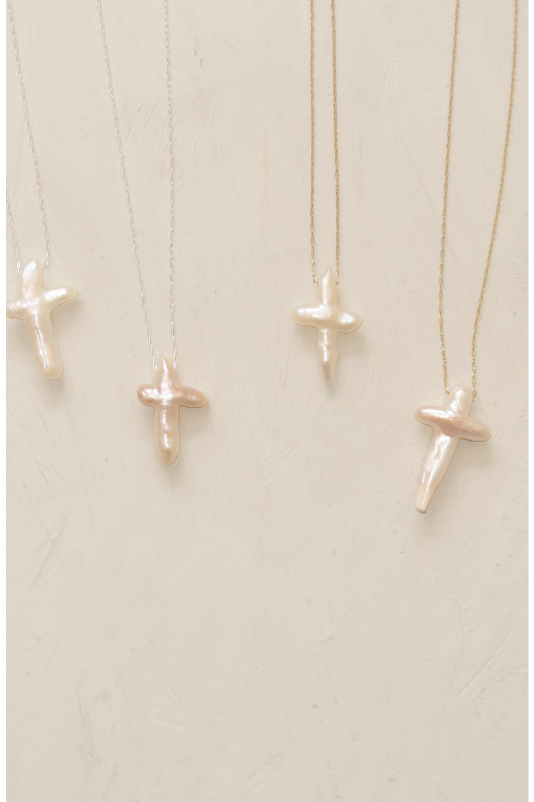 Pearl Cross Necklace, Alternate, color, Pearl / Silver