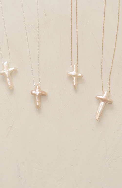 Joiana Jewelry Pearl Cross Necklace In Gold