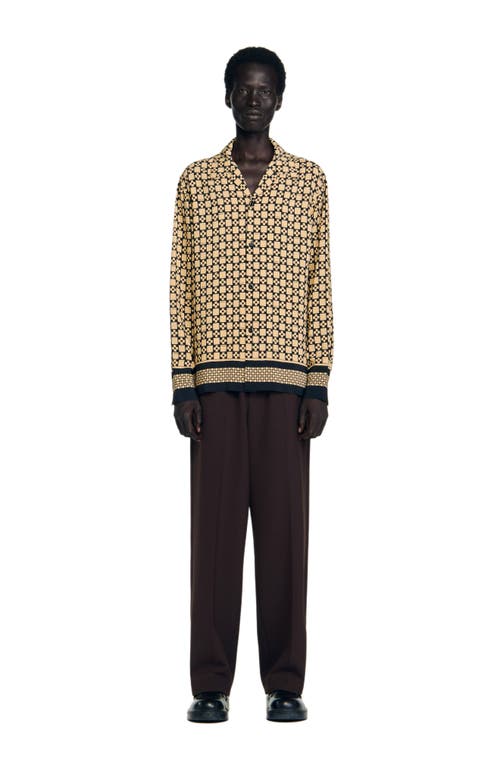 Sandro Printed Loose Fit Button Shirt In Neutral