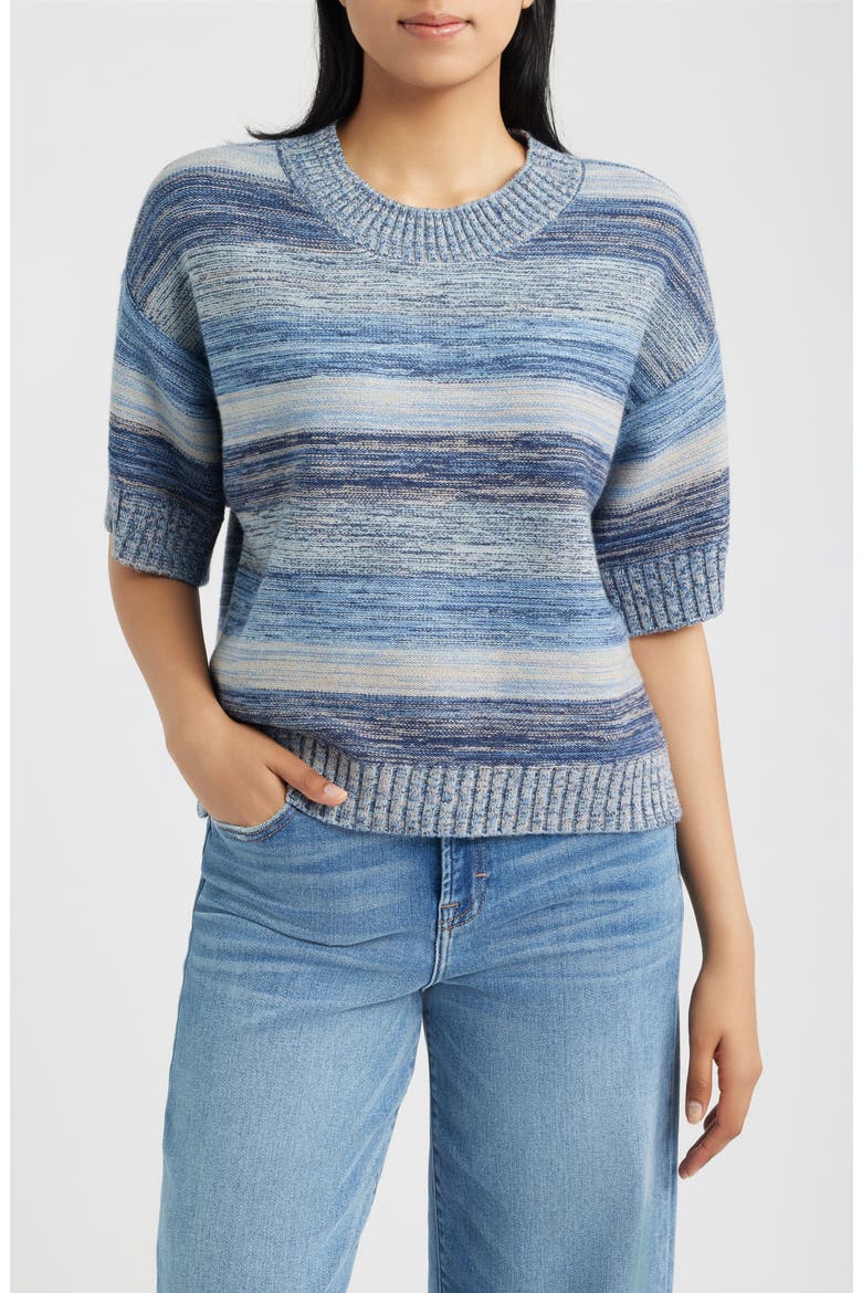 Broome Melange Stripe Crewneck Sweater, Main, color, NAVY