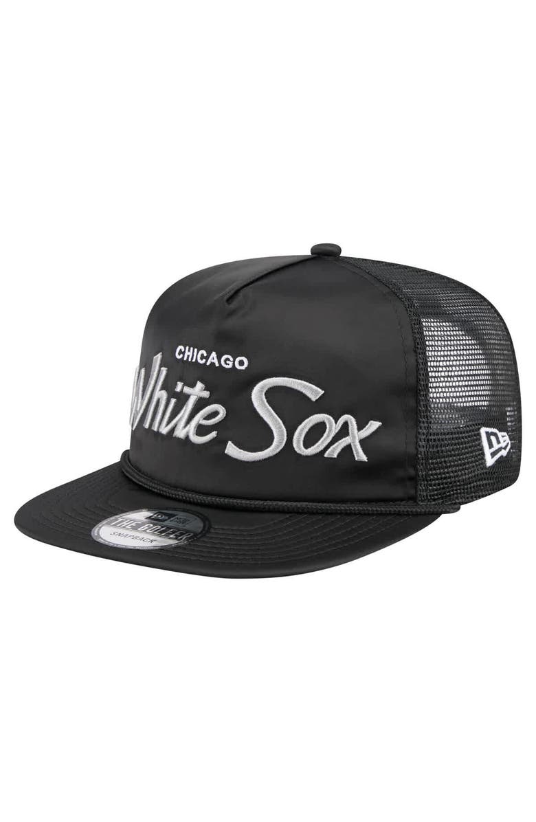 New Era Men's New Era Black Chicago White Sox Retro Satin Script Golfer Adjustable Hat, Main, color, Black