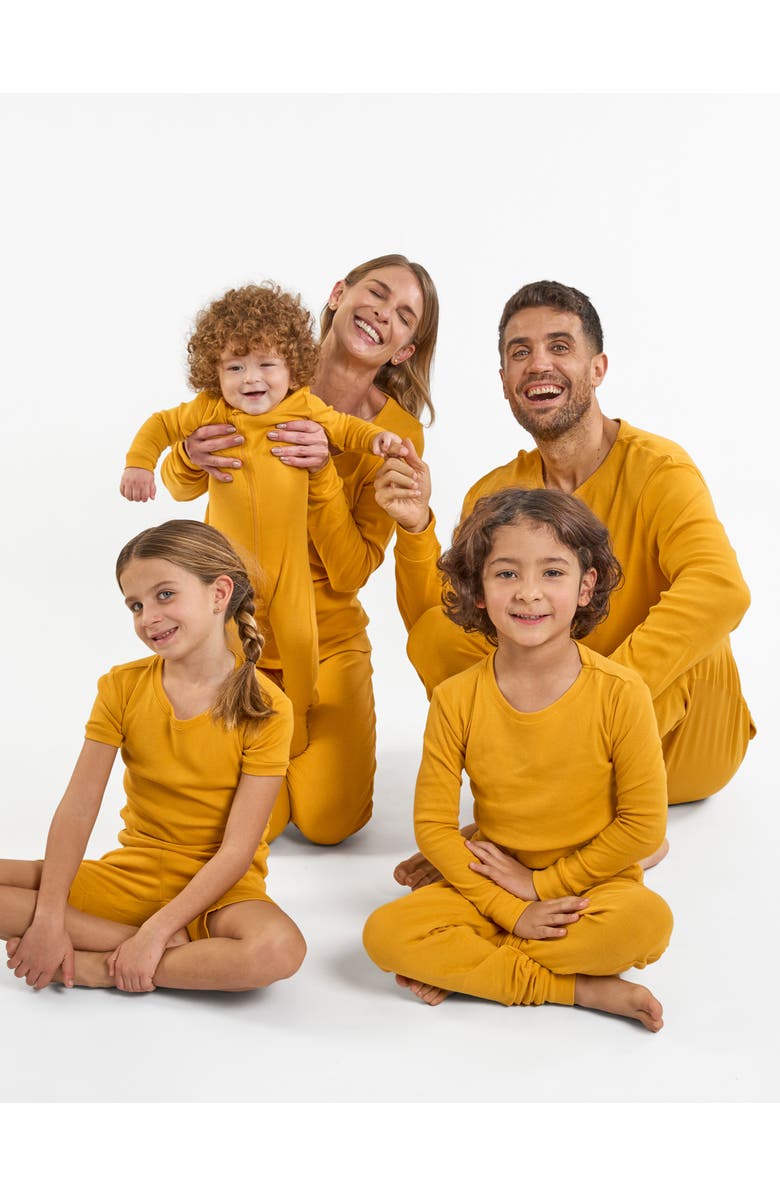 Leveret Kids Short Sleeve Cotton Solid Matching Family Pajamas, Alternate, color, Mustard