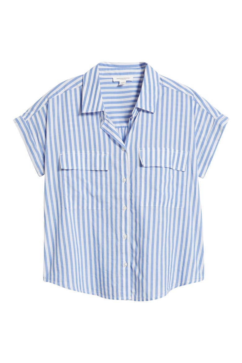 Brianna Stripe Cotton Blend Button-Up Shirt, Alternate, color, BLUE IGUANA