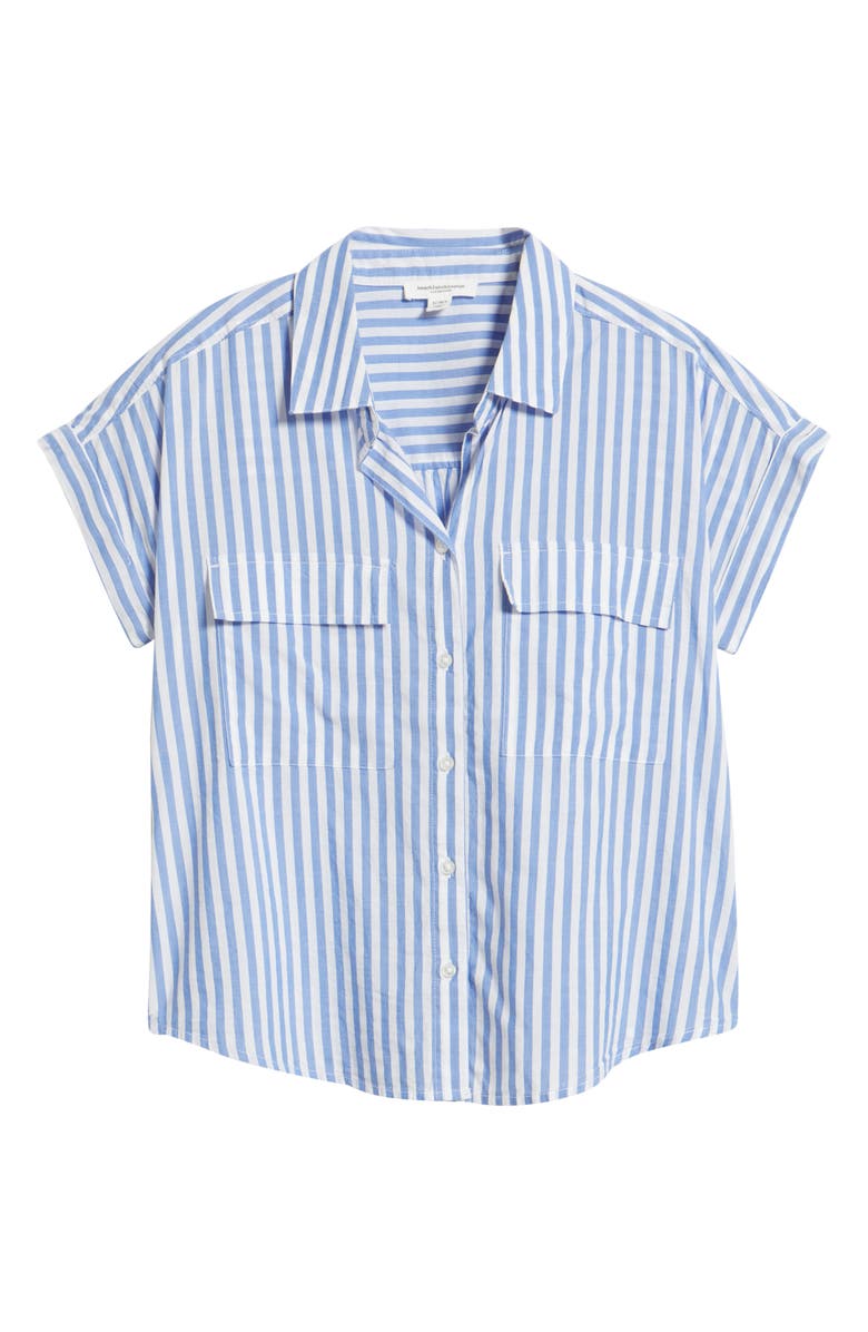 beachlunchlounge Brianna Stripe Cotton Blend Button-Up Shirt, Alternate, color, Blue Iguana