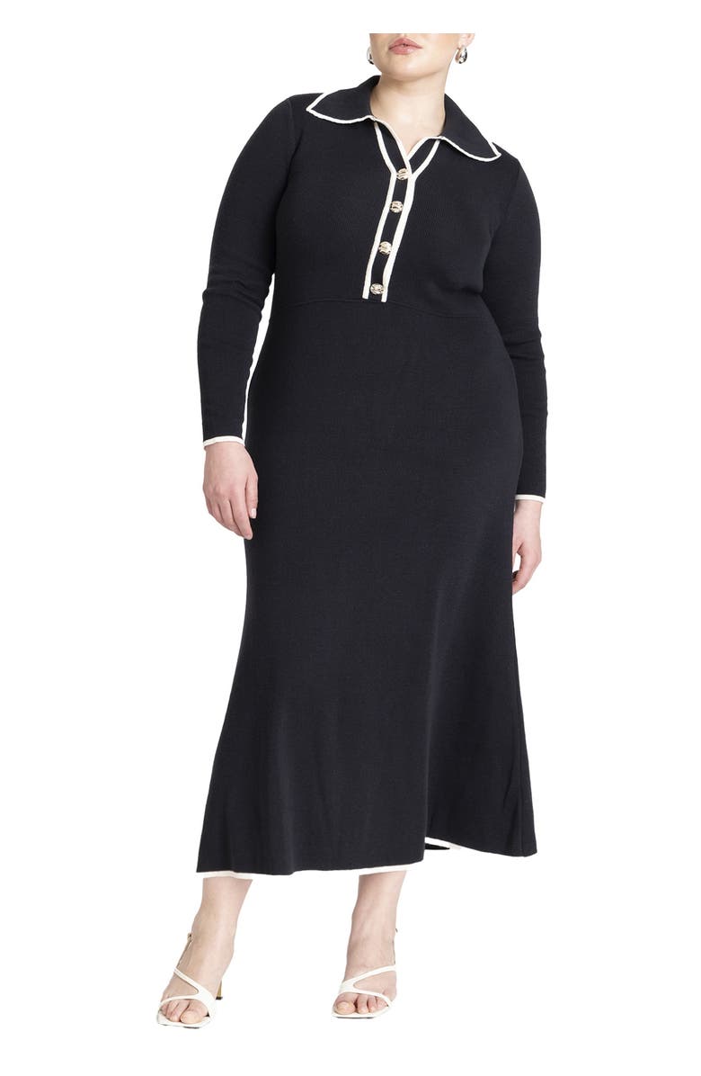 ELOQUII Ribbed Sweater Dress With Collar, Main, color, Black Onyx