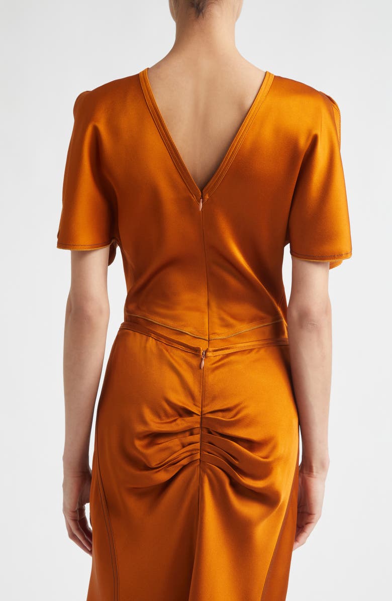 Victoria Beckham Draped Crepe Back Satin Top, Alternate, color, Bronze