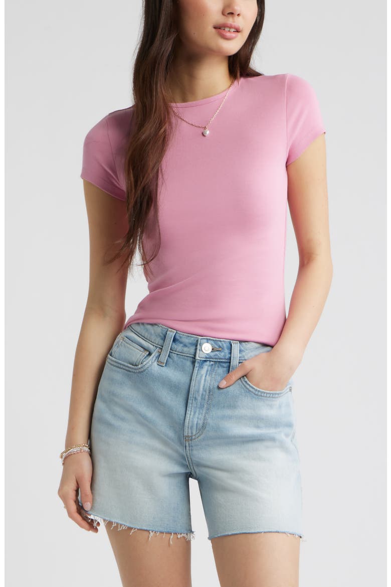 Stretch Cotton Blend Baby Tee, Main, color, PINK VACATION