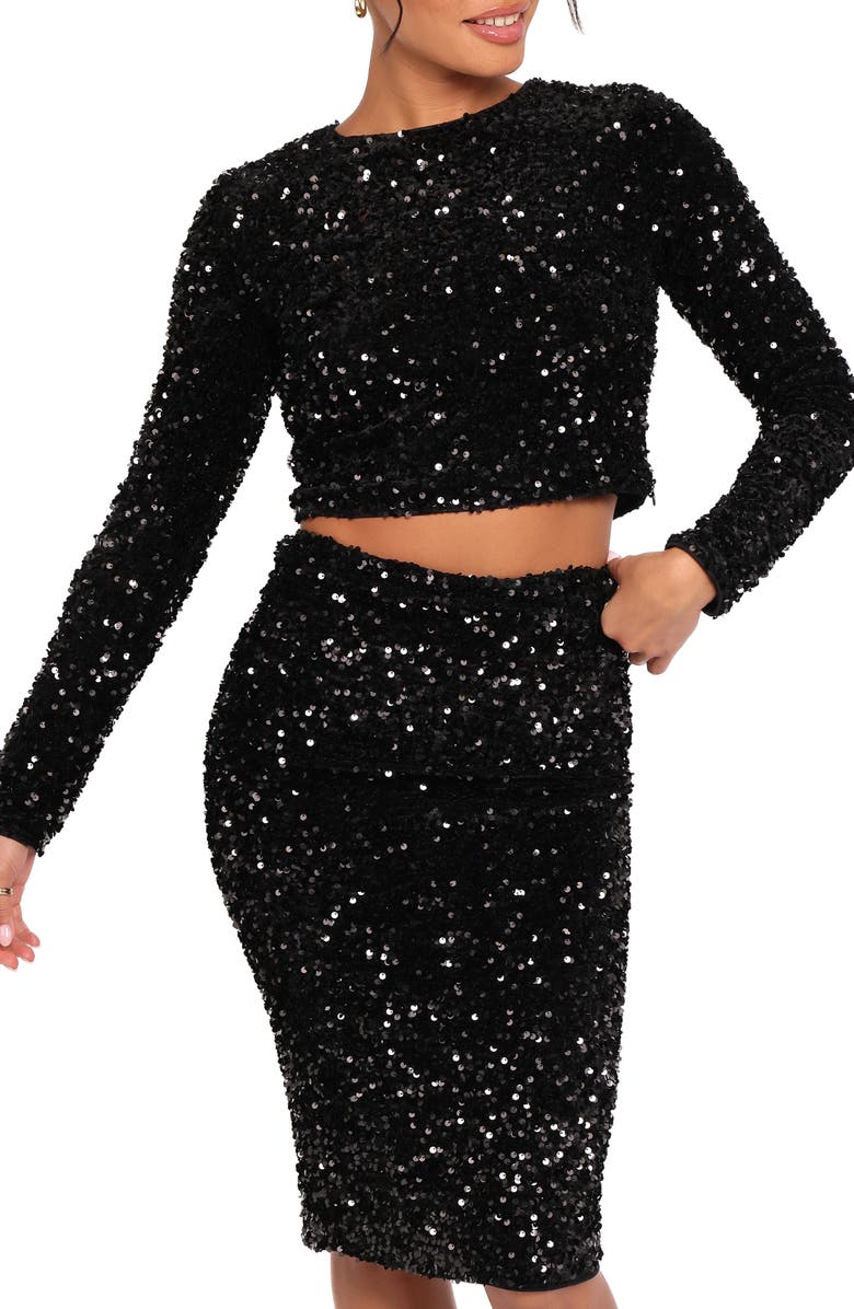 Petal & Pup Quinne Sequin Crop Top, Main, color, Black