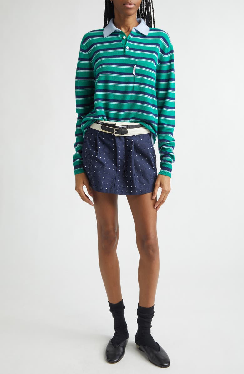 Hommegirls Polka Dot Belted Flip Waist Pleated Miniskirt, Alternate, color, Navy Polka Dot