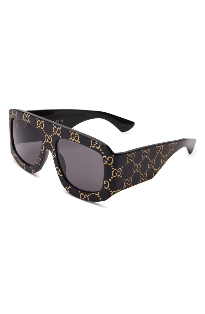 Gucci 59mm Shield Wrap Sunglasses, Alternate, color, Black Black Grey