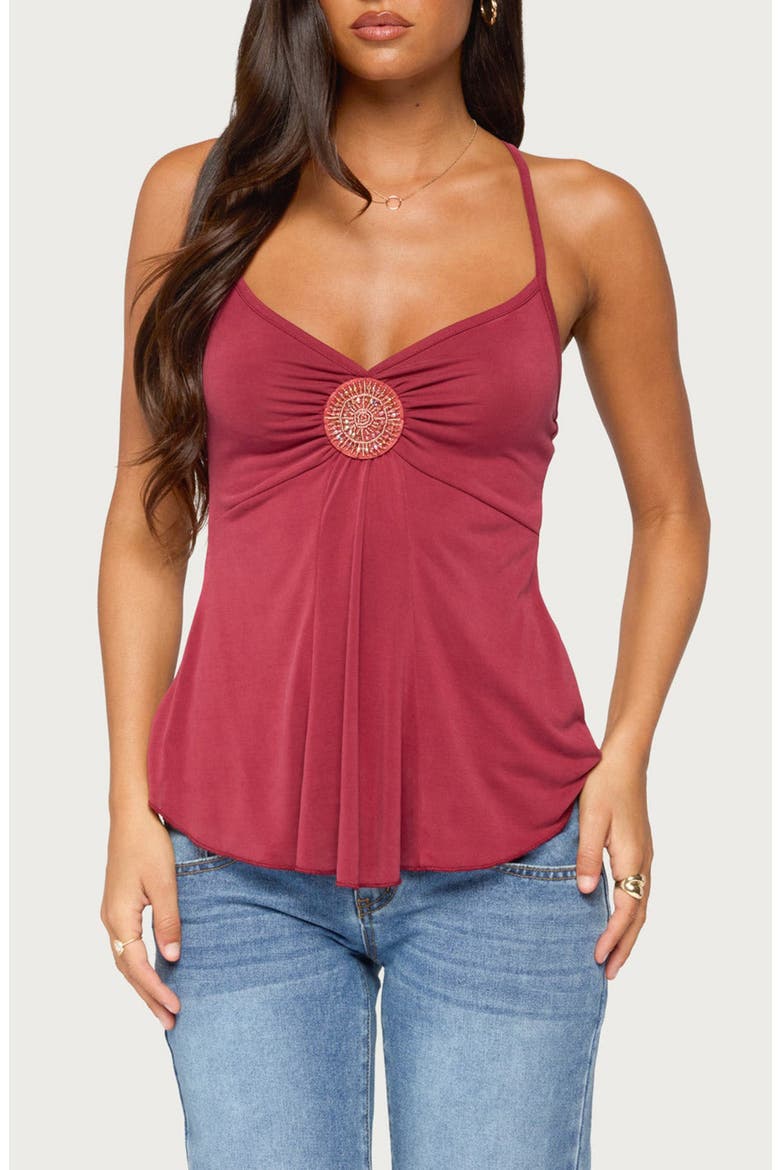 Kirstine Beaded Patch Tank Top, Main, color, BURGUNDY
