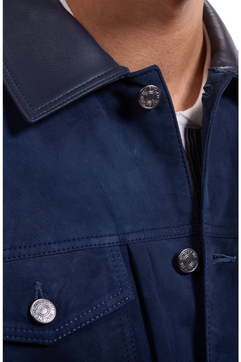 Hybrid Leather Trucker Jacket, Alternate, color, NAVY