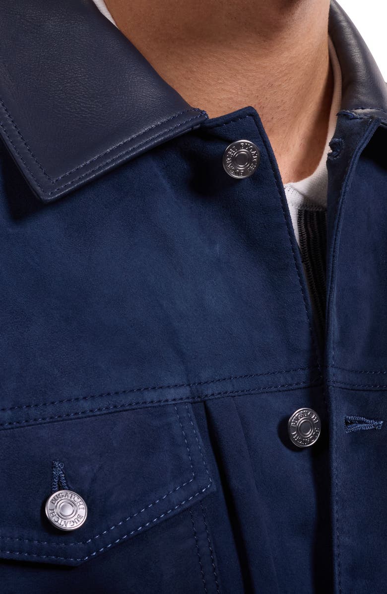 Bugatchi Hybrid Leather Trucker Jacket, Alternate, color, Navy