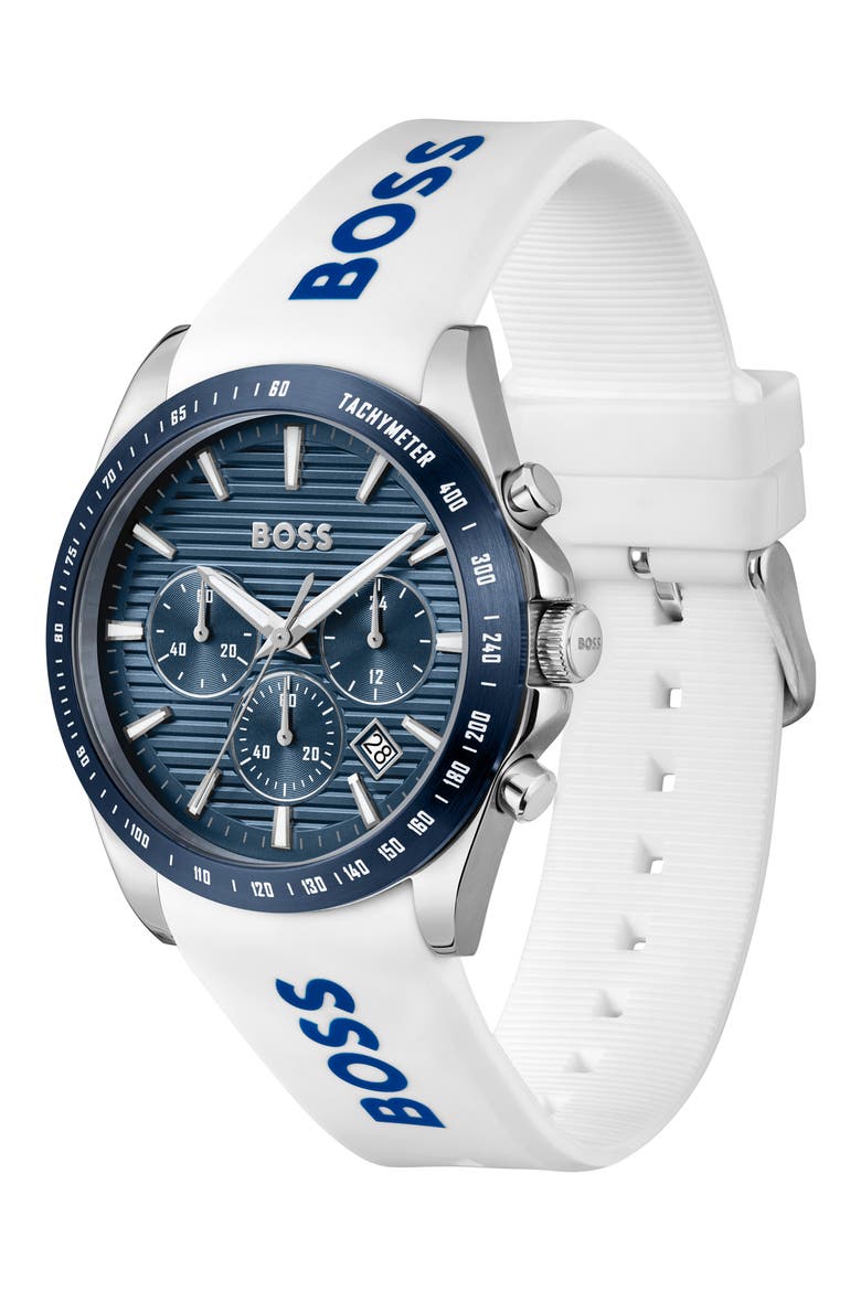 Strike Chronograph Silicone Strap Watch, 41mm, Alternate, color, BLUE