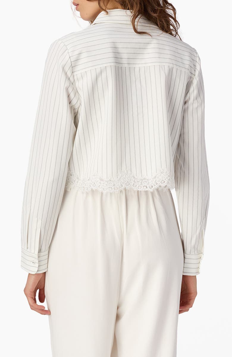 CAMI NYC Callum Stripe Lace Trim Crop Button-Up Shirt, Alternate, color, White Pinstripe