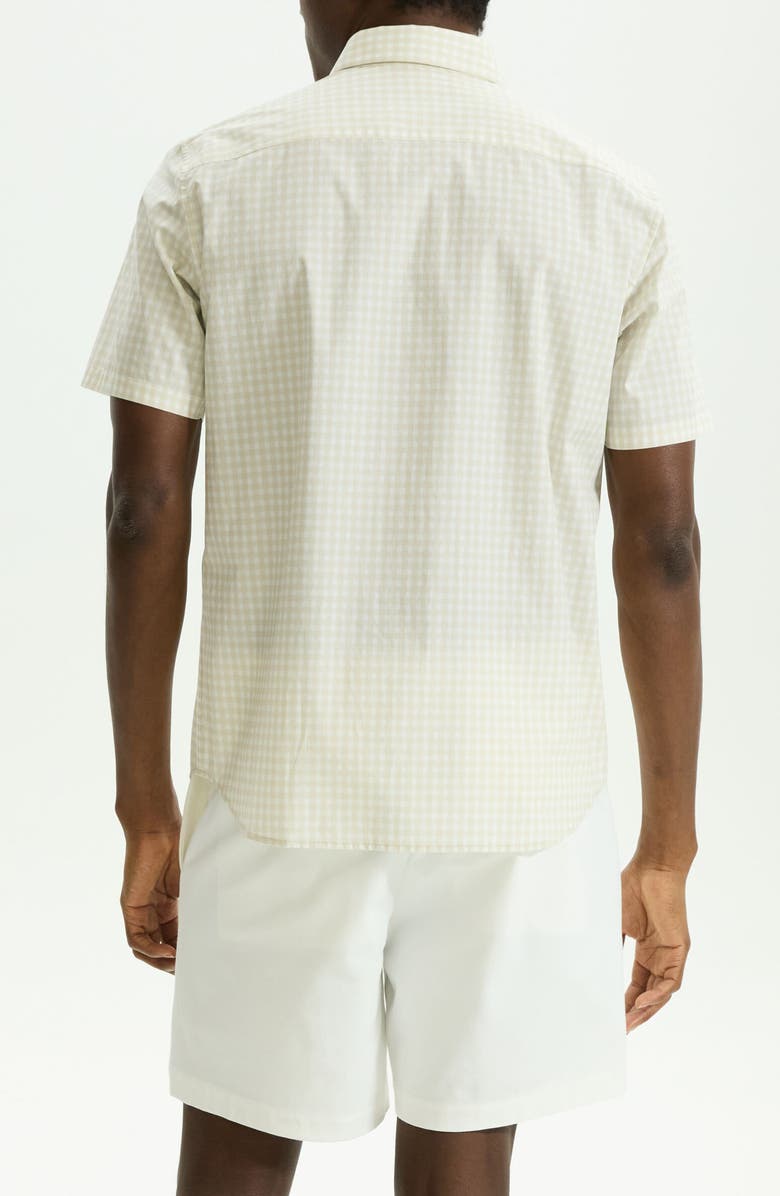 Theory Irving Gingham Short Sleeve Stretch Cotton Button-Up Shirt, Alternate, color, Sand Multi