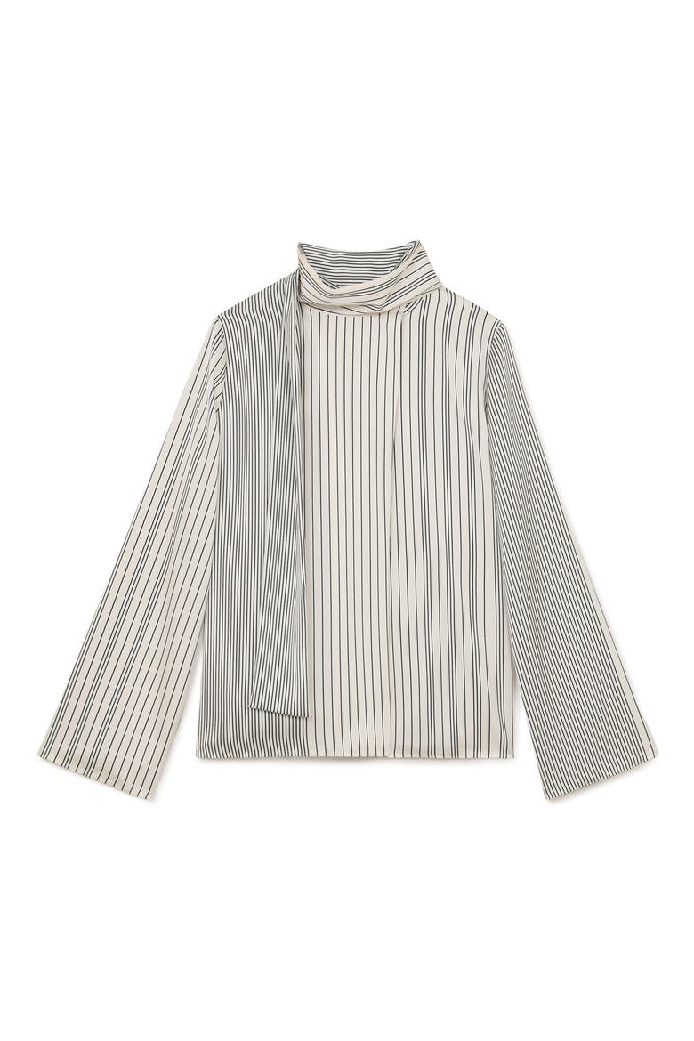 Rina Striped Tie Neck Top, Alternate, color, IVORY/ NAVY