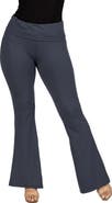 24seven Comfort Apparel Black Bell Bottom Foldover Waist Sweatpants