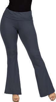 24seven Comfort Apparel Black Bell Bottom Foldover Waist Sweatpants