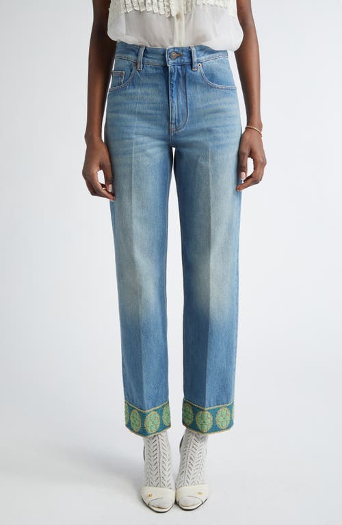 Valentino Garavani Jacquard Trim Straight Leg Jeans In Blue