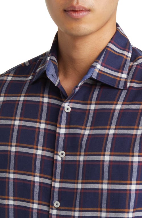 Stone Rose Tricolor Plaid Dry Touch® Performance Button-up Shirt In Navy
