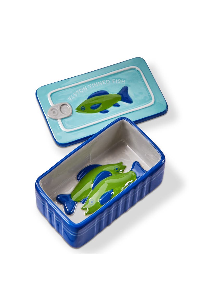 Tinned Fish Trinket Dish Blue Multi Earthenware Summer, Main, color, Blue